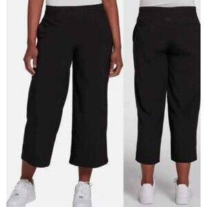 Calia Black Wide Leg Cropped Athletic Pants Elastic Waistband Active Travel Sz M